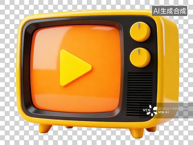 【AI数字艺术】黄色复古电视机播放界面图片素材