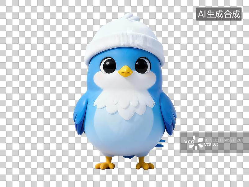 【AI数字艺术】戴帽子的蓝色小鸟玩偶图片素材