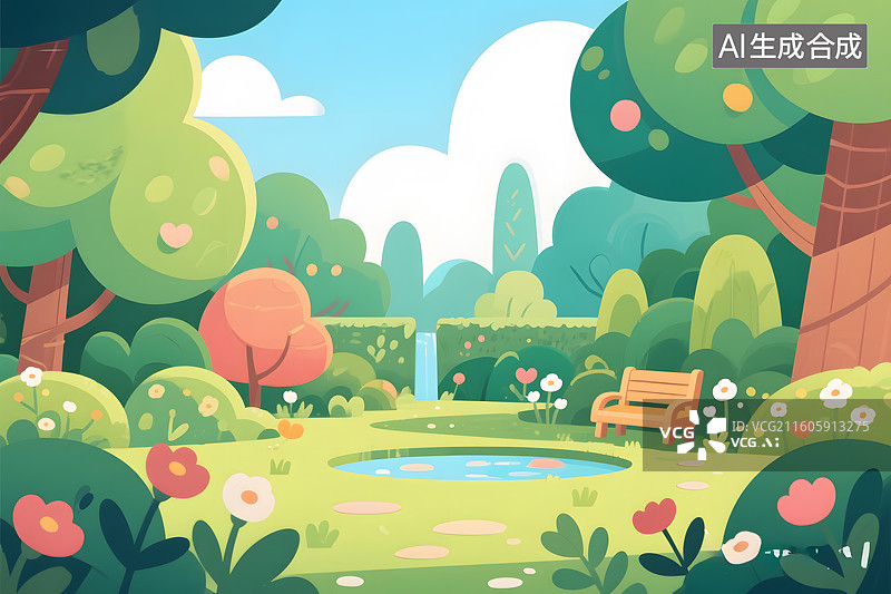 【AI数字艺术】卡通风格公园插画图片素材