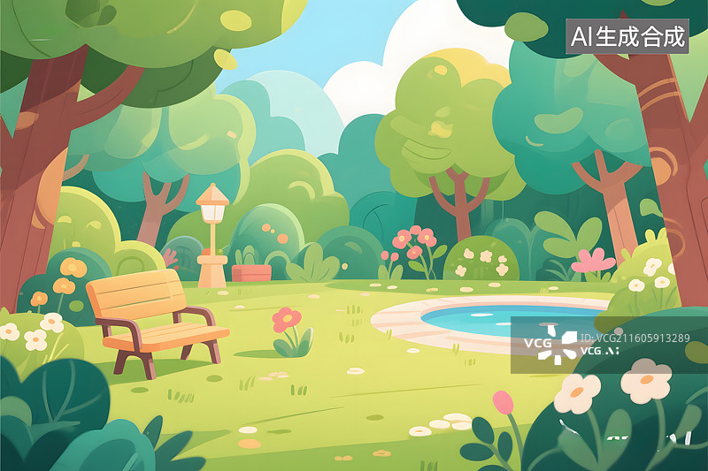 【AI数字艺术】卡通风格公园插画图片素材