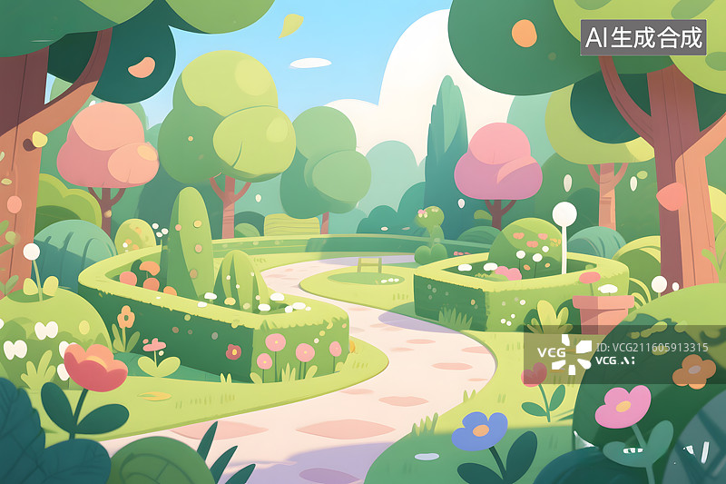 【AI数字艺术】卡通风格公园插画图片素材