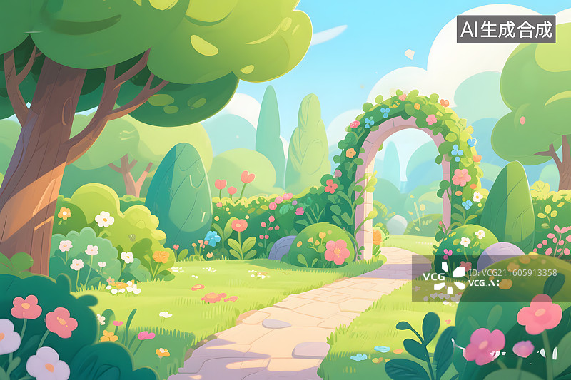 【AI数字艺术】卡通风格公园插画图片素材