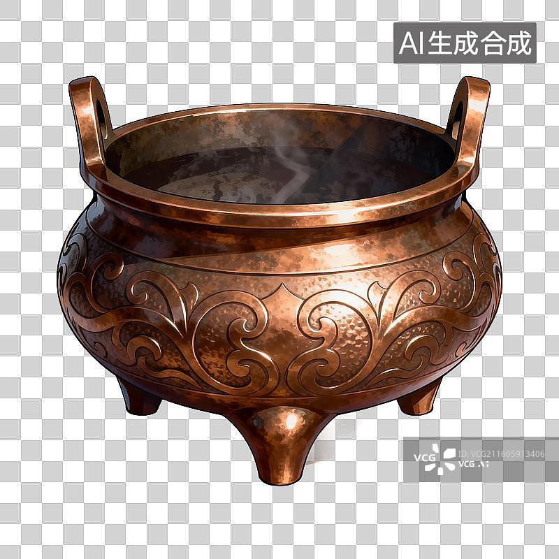 【AI数字艺术】手绘插画，中国风香炉，铜香炉，清明节祭祀祭奠，焚香，沉香，香道，香文化，免抠元素图片素材