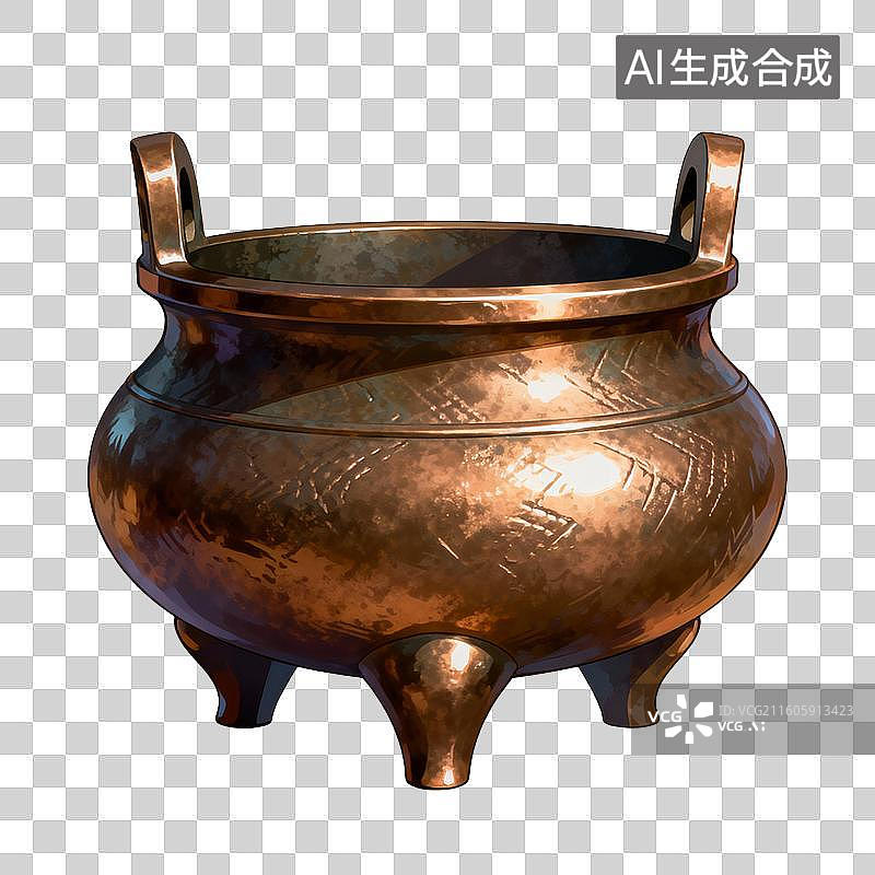 【AI数字艺术】手绘插画，中国风香炉，铜香炉，清明节祭祀祭奠，焚香，沉香，香道，香文化，免抠元素图片素材