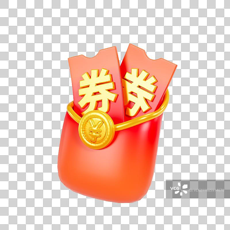 3D渲染的装着优惠券的红包图片素材