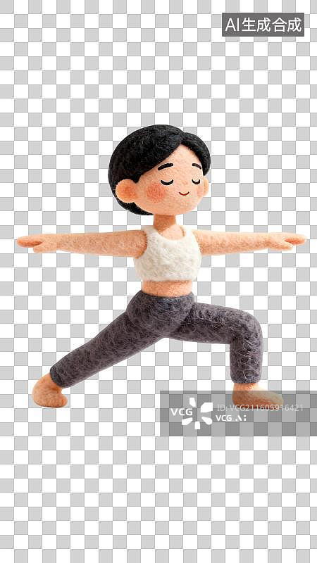 【AI数字艺术】毛毡人偶瑜伽姿势展示 侧弓步锻炼图片素材