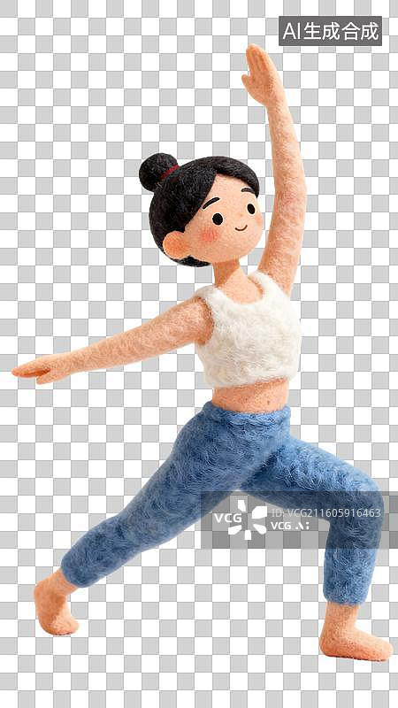 【AI数字艺术】毛毡人偶瑜伽姿势展示 侧弓步锻炼图片素材