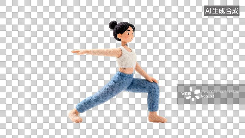 【AI数字艺术】毛毡人偶瑜伽姿势展示 侧弓步锻炼图片素材