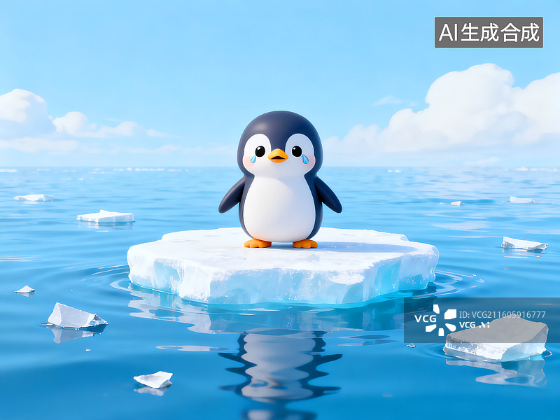 【AI数字艺术】大海浮冰上的企鹅图片素材
