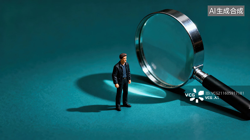 【AI数字艺术】微型人物与放大镜图片素材