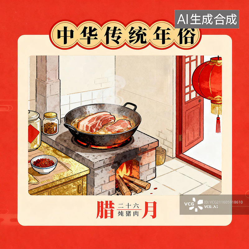 【AI数字艺术】忙年歌，过年歌，腊月二十六炖猪肉图片素材