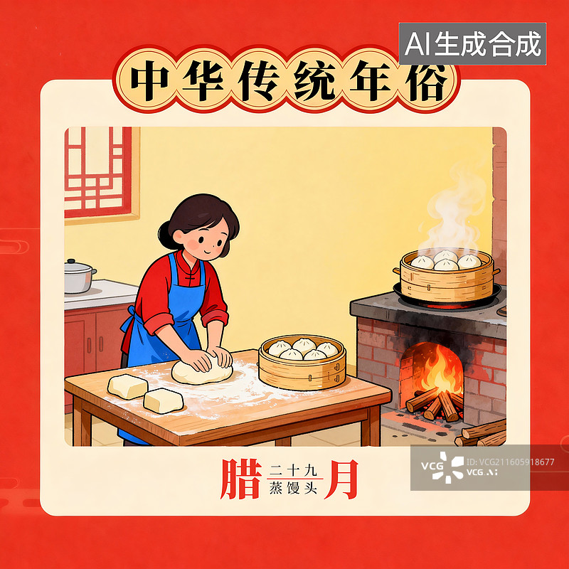 【AI数字艺术】忙年歌，过年歌，腊月二十九蒸馒头图片素材