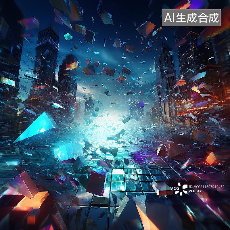 【AI数字艺术】元宇宙数字空间故障科技背景图片素材