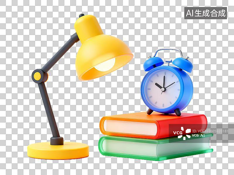 【AI数字艺术】3D卡通磨砂玻璃学习物品组合元素图片素材