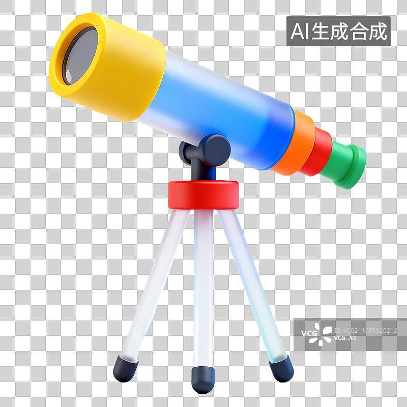 【AI数字艺术】3D卡通磨砂玻璃学习物品元素望远镜图片素材