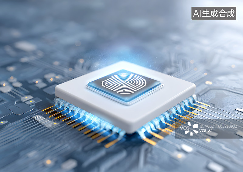 【AI数字艺术】芯片上浮现指纹图片素材