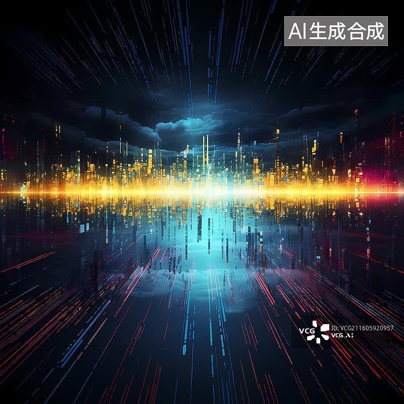 【AI数字艺术】量子计算机量子比特运算网络科技背景图片素材