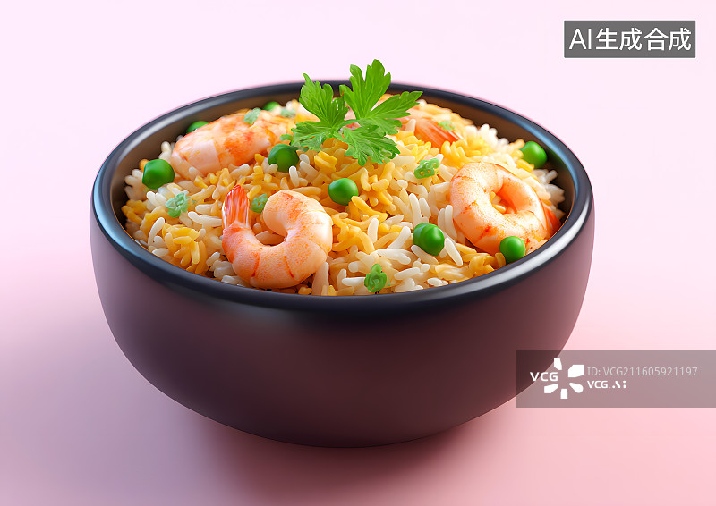 【AI数字艺术】一碗美味的虾仁炒饭图片素材