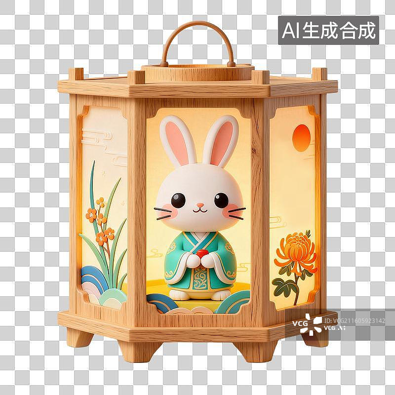 【AI数字艺术】3D拟物风格二十四节气秋天白露元素兔子灯图片素材