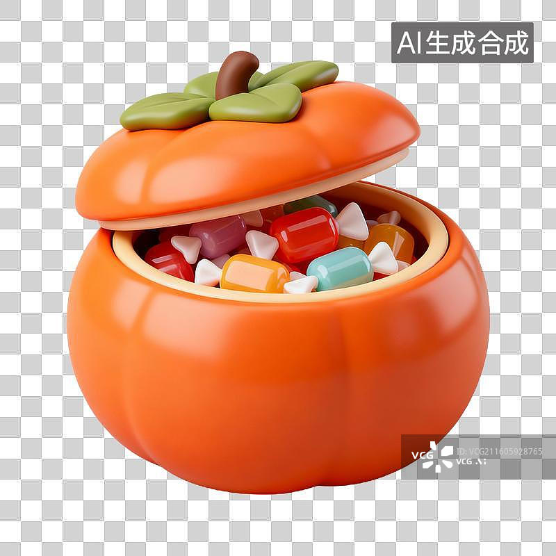 【AI数字艺术】3D拟物风格新年年俗元素事事如意柿子糖果罐图片素材