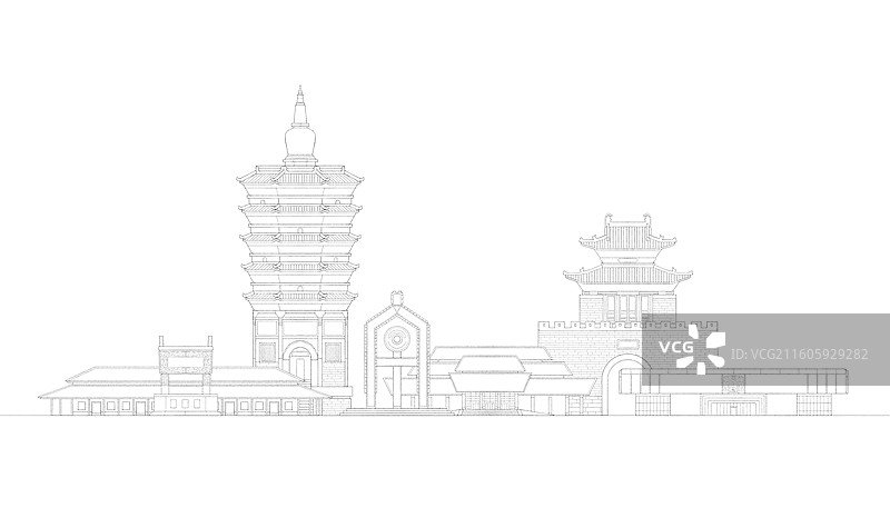 河南安阳城市地标建筑插画线稿图片素材