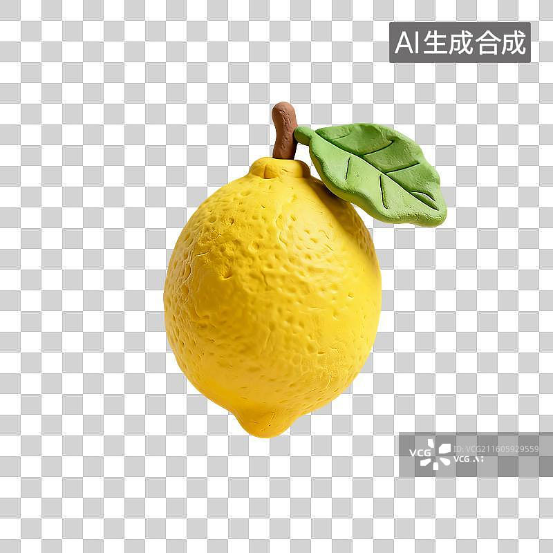 【AI数字艺术】3D渲染卡通水果，粘土风，柠檬，柠檬片，夏天，免抠元素图片素材
