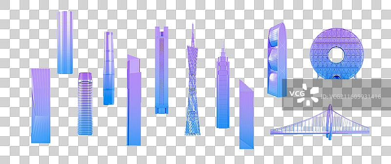 3D渲染的广州城市地标元素广州城市插画图片素材