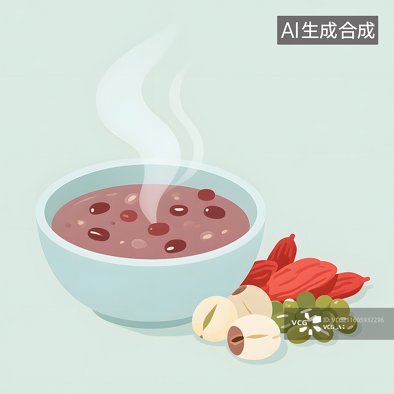 【AI数字艺术】扁平化风养生红豆枸杞粥图片素材
