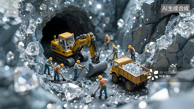 【AI数字艺术】微缩景观挖矿钻石石英矿洞图片素材