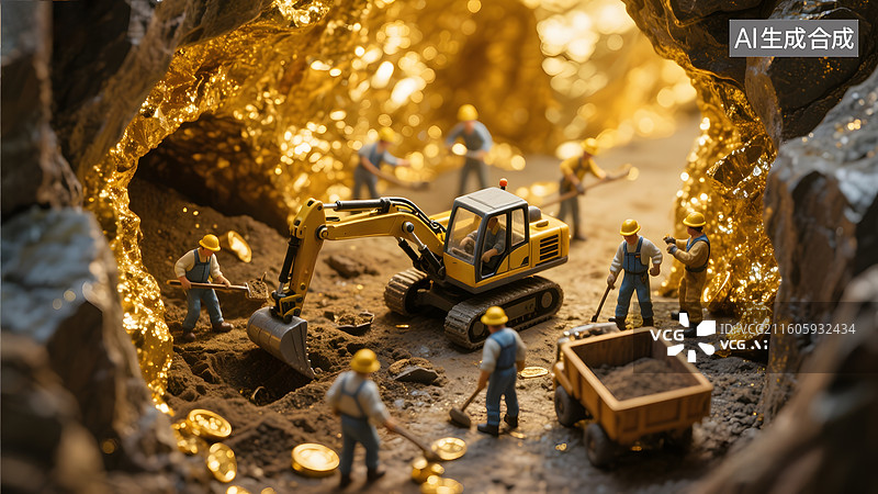 【AI数字艺术】微缩景观挖矿金矿铜矿矿洞图片素材