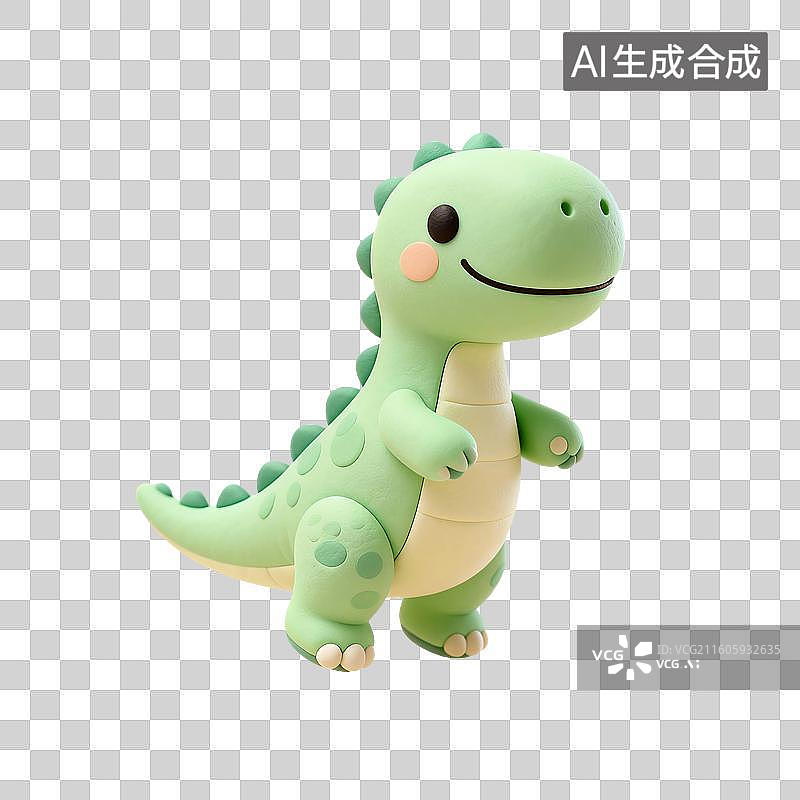 【AI数字艺术】3D渲染，粘土风格，可爱的卡通恐龙，免抠元素图片素材