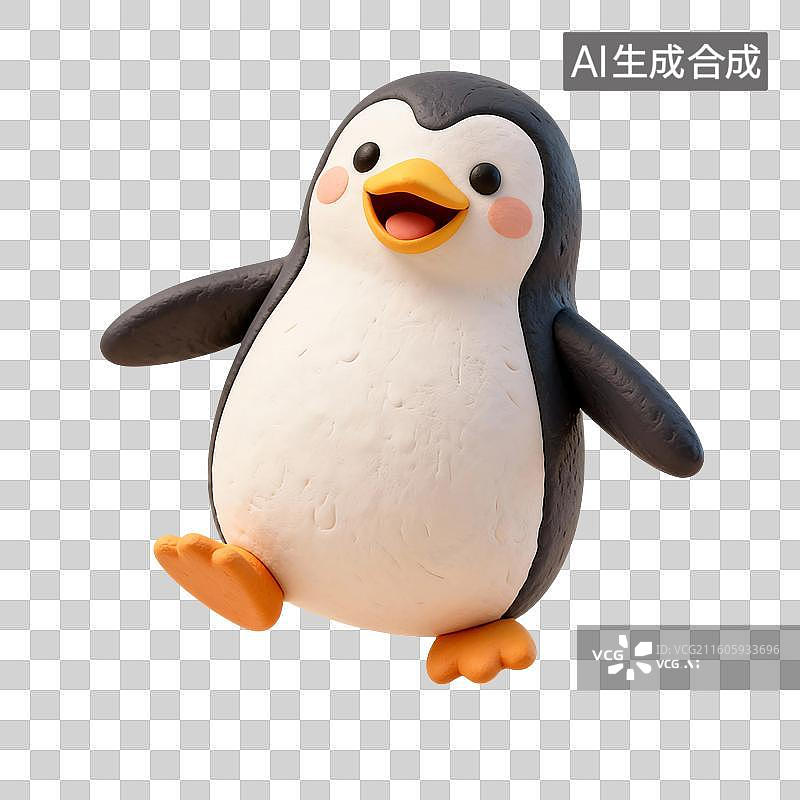 【AI数字艺术】3D渲染，粘土风，卡通企鹅，鸟类，冬天，南极，极地免抠元素图片素材