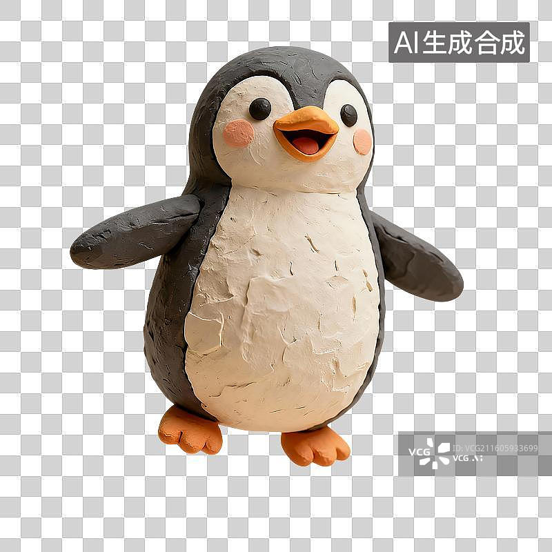 【AI数字艺术】3D渲染，粘土风，卡通企鹅，鸟类，冬天，南极，极地免抠元素图片素材