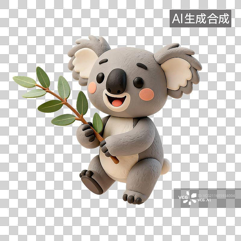 【AI数字艺术】3D渲染卡通动物，粘土风，树袋熊，考拉，免抠元素图片素材