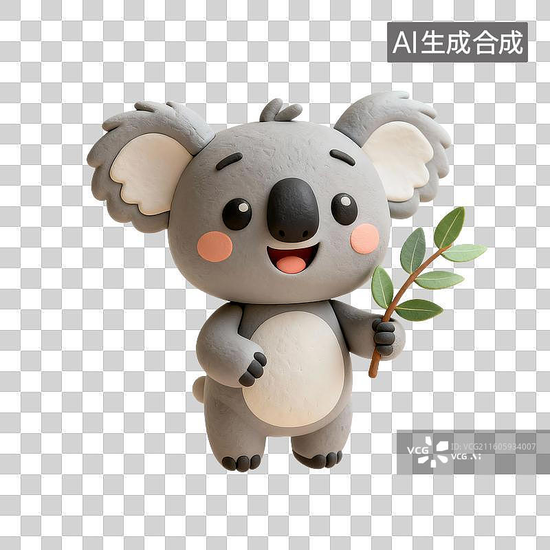 【AI数字艺术】3D渲染卡通动物，粘土风，树袋熊，考拉，免抠元素图片素材