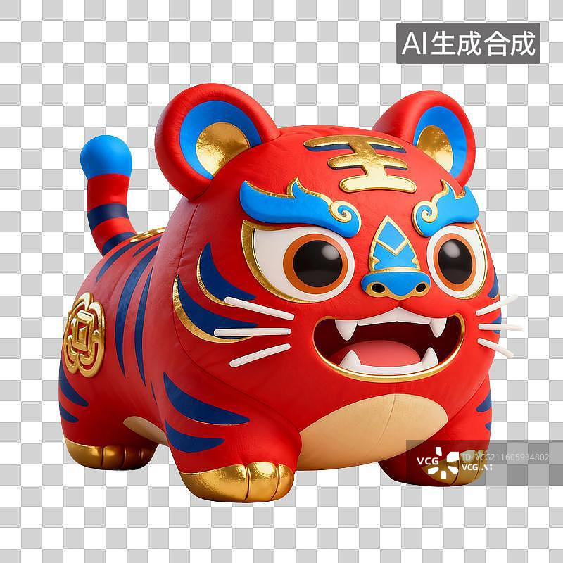 【AI数字艺术】3D渲染卡通动物，老虎玩具，布老虎，虎年，十二生肖，中国风，免抠元素图片素材