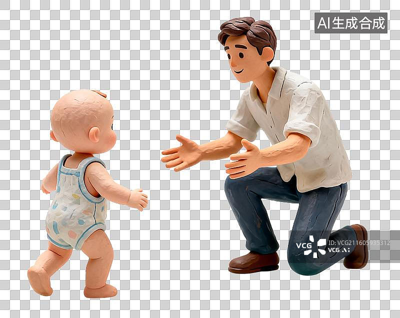 【AI数字艺术】父亲鼓励宝宝迈出第一步图片素材