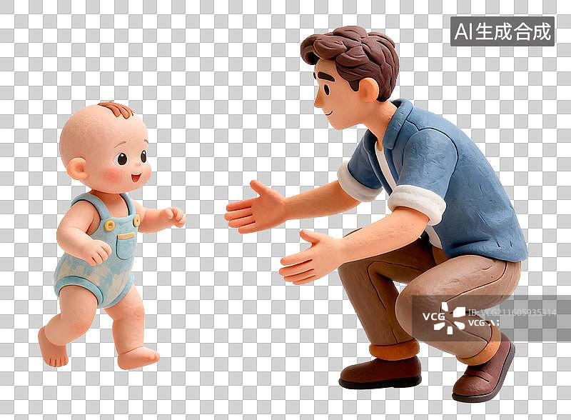 【AI数字艺术】父亲鼓励宝宝迈出第一步图片素材