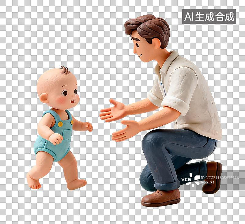 【AI数字艺术】父亲鼓励宝宝迈出第一步图片素材