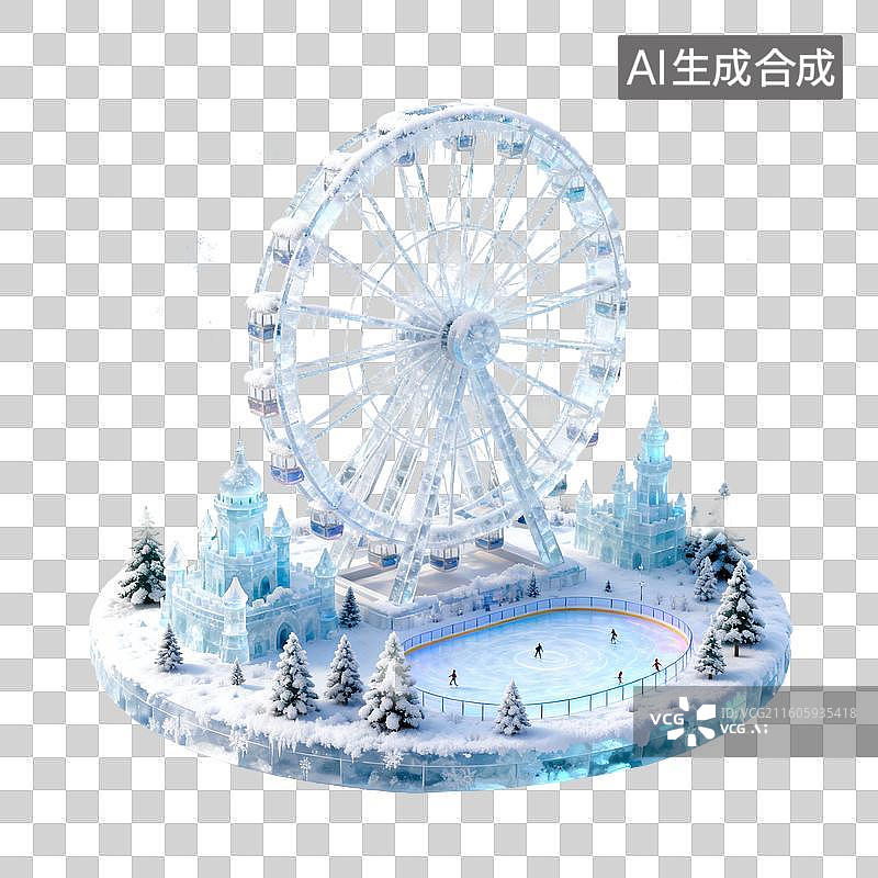 【AI数字艺术】冰雪摩天轮与冰上乐园景观图片素材