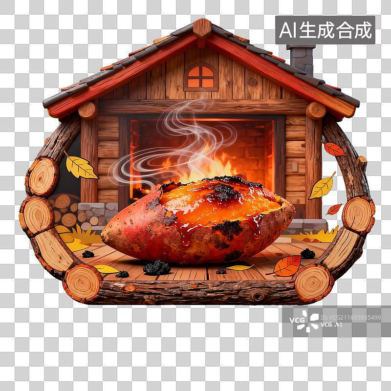【AI数字艺术】木屋壁炉前的烤红薯图片素材