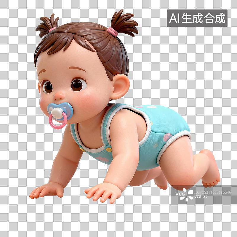 【AI数字艺术】带安抚奶嘴的可爱爬行娃娃图片素材