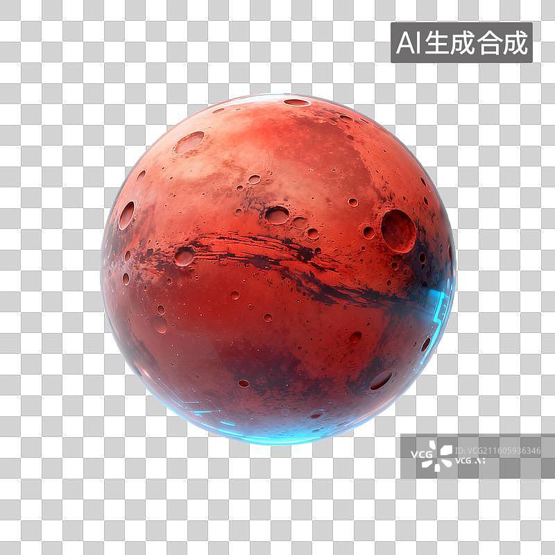 【AI数字艺术】红色星球火星（带陨石坑与光效）图片素材