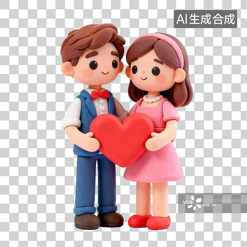 【AI数字艺术】黏土情侣共同捧爱心图片素材