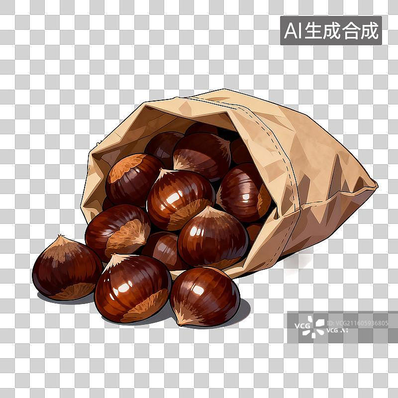 【AI数字艺术】手绘插画，一袋板栗，糖炒板栗，板栗，粗粮，免抠元素图片素材