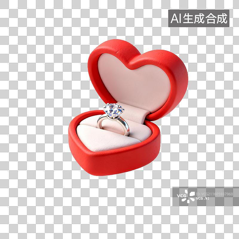 【AI数字艺术】心形盒中的钻石戒指图片素材
