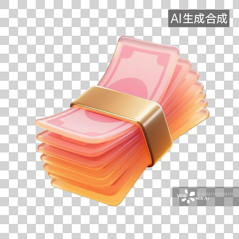 【AI数字艺术】3D渲染，现金，一叠钞票，卡通货币，钱，钞票，money，免抠元素图片素材
