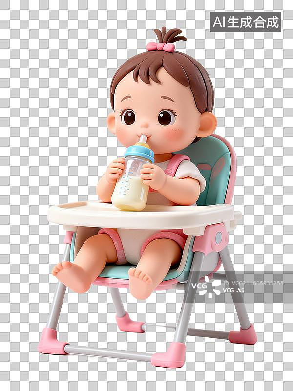 【AI数字艺术】坐在婴儿椅上喝奶的可爱婴儿图片素材