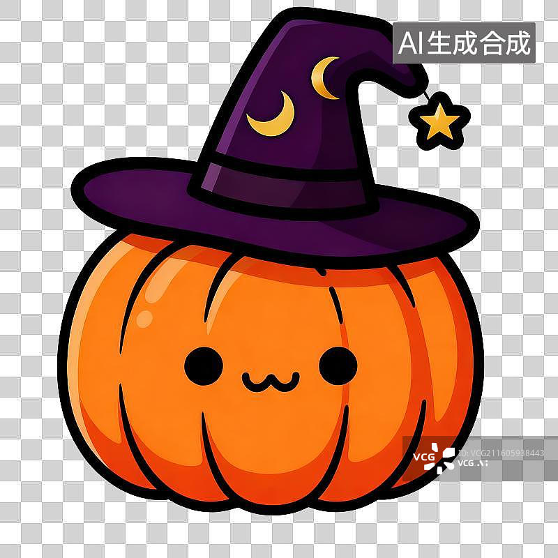 【AI数字艺术】3D渲染免抠图形元素带着女巫帽子的南瓜图片素材