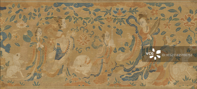 明代纺织品，艺术设计，嫦娥玉兔纹妆花缎图片素材